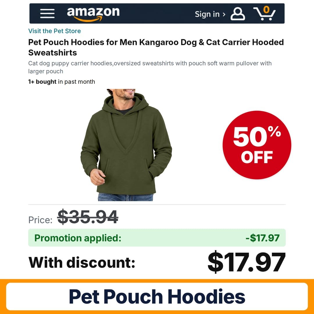 Pet Pouch Hoodies Amazon promo code 3KKFI6XE – 50% off