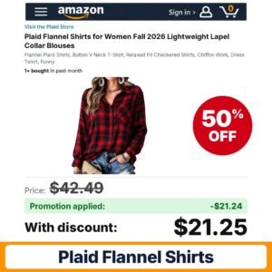 Plaid Flannel Shirts Amazon promo code 3YY2B91D – 50% off