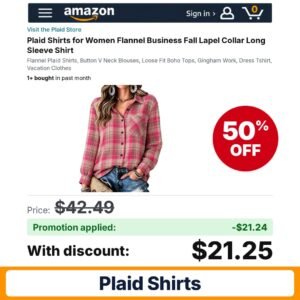 Plaid Shirts Amazon promo code 3YY2B91D – 50% off