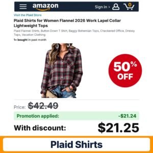 Plaid Shirts Amazon promo code 3YY2B91D – 50% off