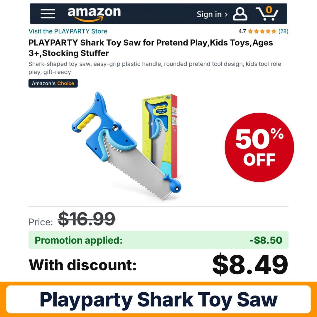 PLAYPARTY Shark Toy Saw Amazon promo code KIUSNGP9 – 50% off