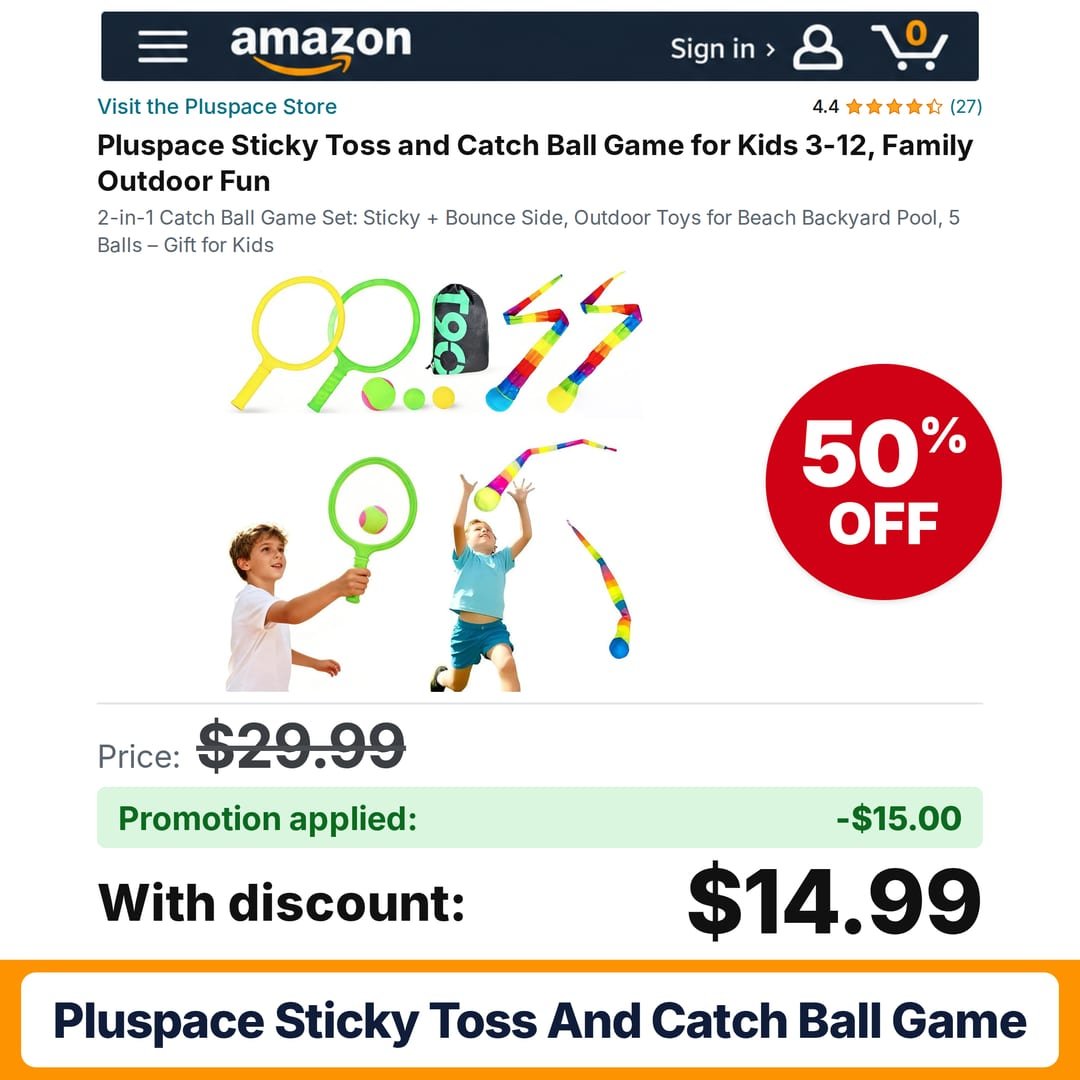 Pluspace Sticky Toss and Catch Ball Game Amazon promo code V9PBW3KW – 50% off