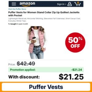 Puffer Vests Amazon promo code 7QUU4FMJ – 50% off