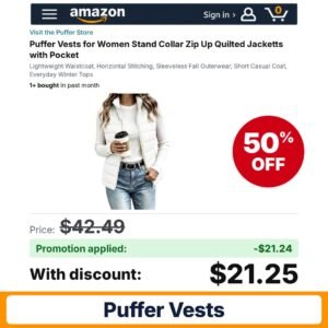 Puffer Vests Amazon promo code 7QUU4FMJ – 50% off