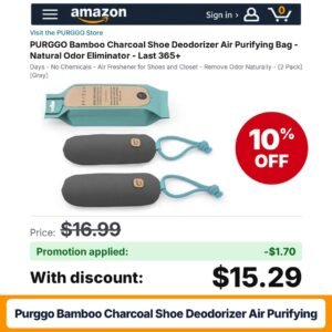 PURGGO Bamboo Charcoal Shoe Deodorizer Air Purifying Amazon promo code PURGGOBB – 10% off