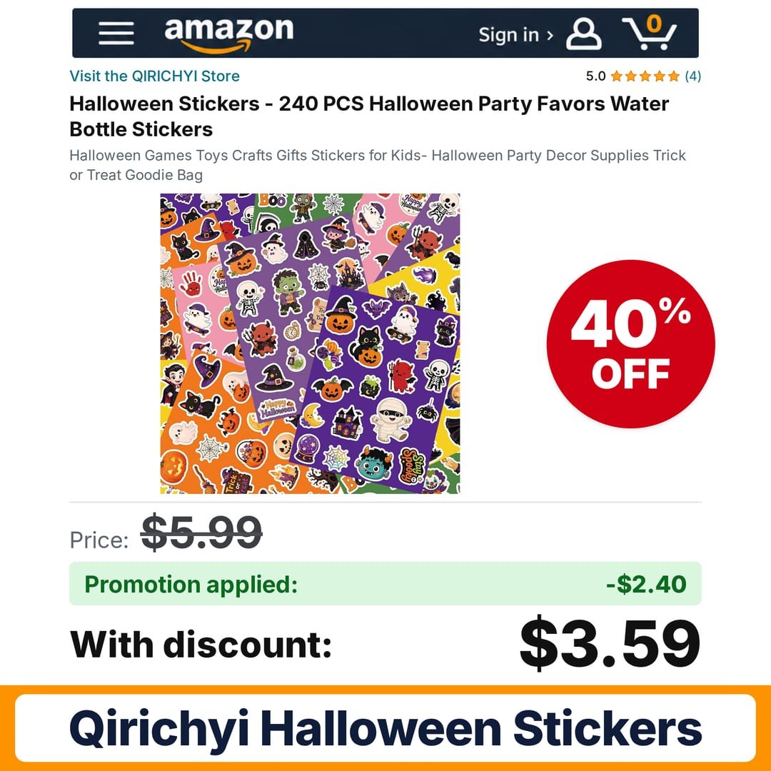 QIRICHYI Halloween Stickers Amazon promo code VM9PC6BA – 40% off