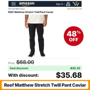 REEF Matthew Stretch Twill Pant Caviar – 48% off