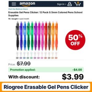 RioGree Erasable Gel Pens Clicker Amazon promo code PRHBC9UR – 50% off