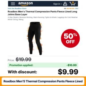 Roadbox Men's Thermal Compression Pants Fleece Lined Amazon promo code V3JDRKJK – 50% off