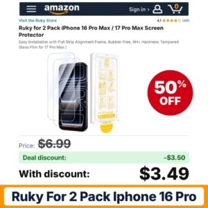 Ruky for 2 Pack iPhone 16 Pro – 50% off
