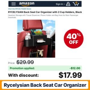 RYCELYSIAN Back Seat Car Organizer Amazon promo code XN6VHRFP – 40% off