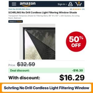 SCHRLING No Drill Cordless Light Filtering Window – 50% off