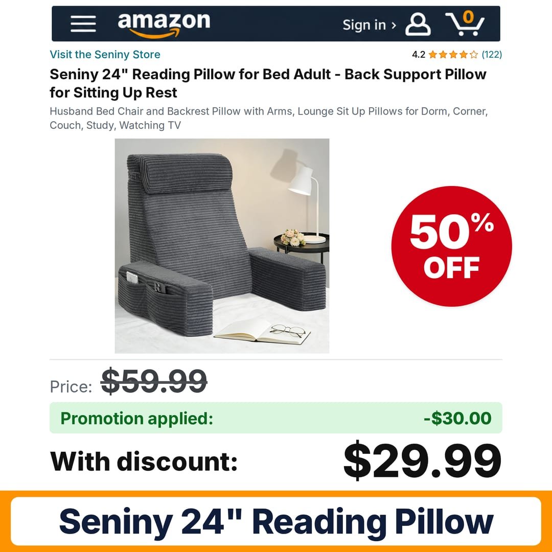 Seniny 24" Reading Pillow Amazon promo code 1URBFRBL – 50% off