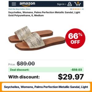 Seychelles, Womens, Palms Perfection Metallic Sandal, Light – 66% off