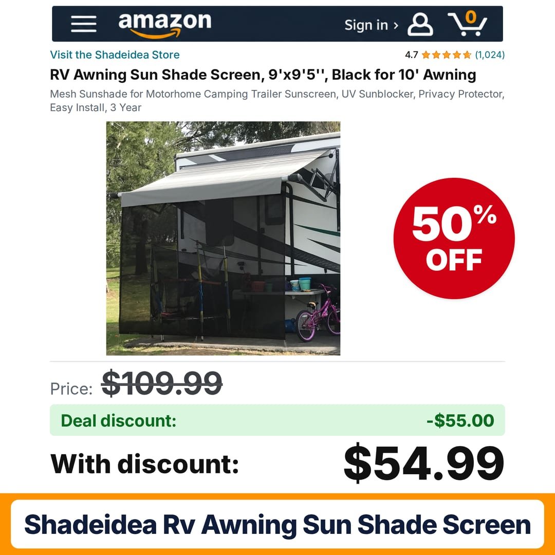 Shadeidea RV Awning Sun Shade Screen 9'x9'5'' – 50% off