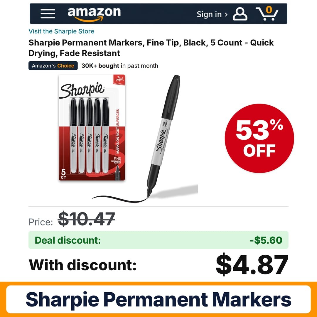 Sharpie Permanent Markers 5 Count (Pack of 1) – 53% off