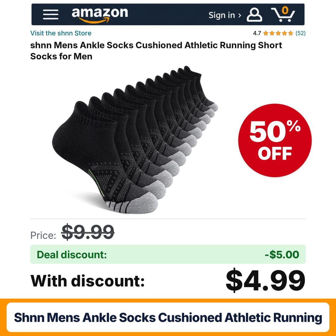 shnn Mens Ankle Socks Cushioned Athletic Running – 50% off
