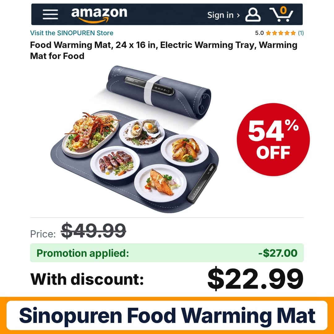 SINOPUREN Food Warming Mat Amazon promo code DSZ5SYSP – 54% off