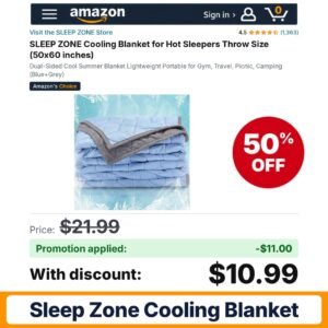 SLEEP ZONE Cooling Blanket Amazon promo code C9DD41DS – 50% off