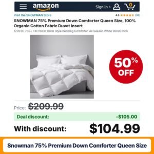 SNOWMAN 75% Premium Down Comforter Queen Size – 50% off