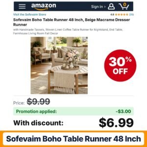 Sofevaim Boho Table Runner 48 Inch Amazon promo code BJ6O8KJB – 30% off