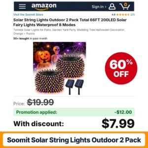 Soomit Solar String Lights Outdoor 2 Pack Amazon promo code TTESOZOS – 60% off