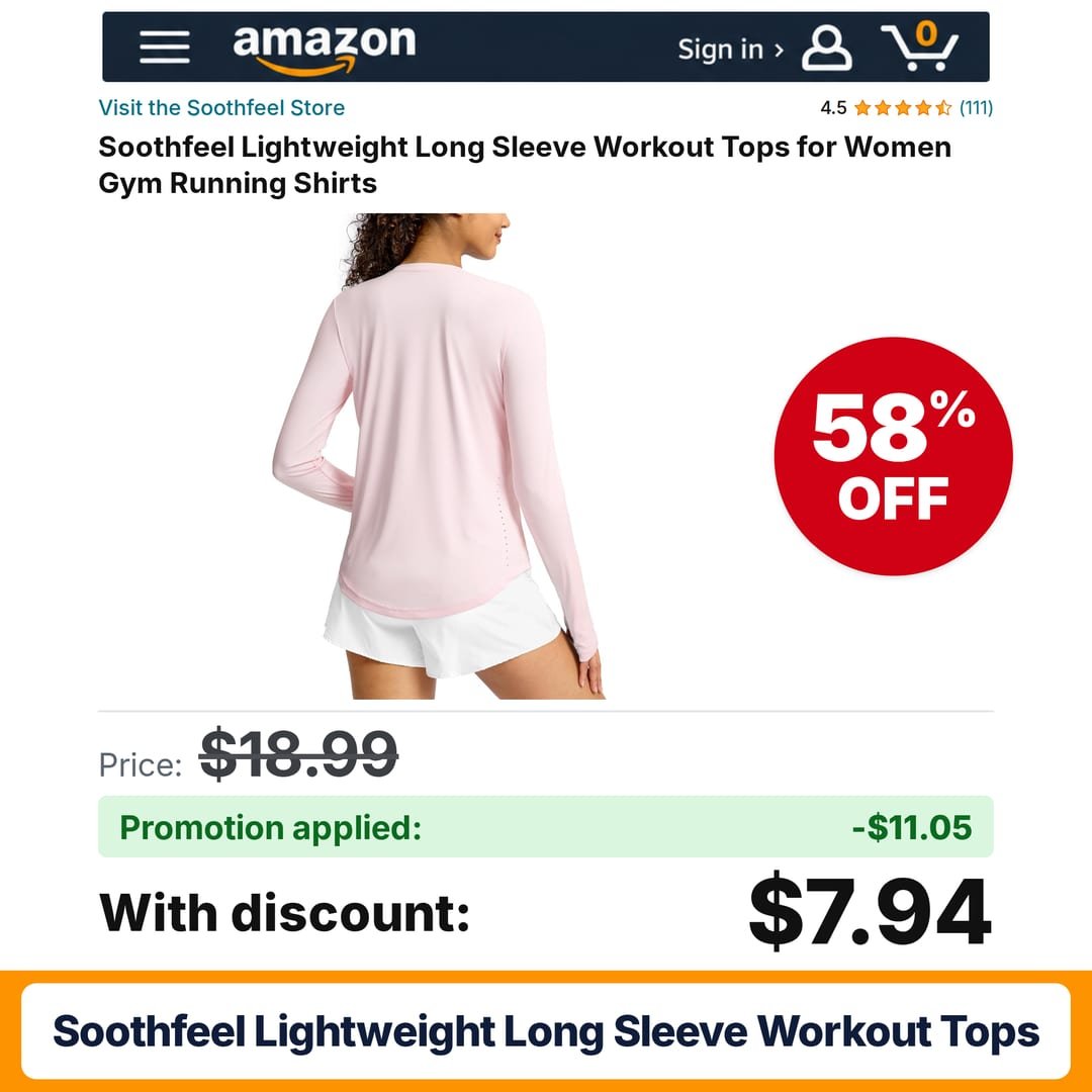 Soothfeel Lightweight Long Sleeve Workout Tops Amazon promo code 0TD0UD7E – 58% off