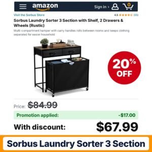 Sorbus Laundry Sorter 3 Section Rustic Amazon promo code DTPDV57Z – 20% off