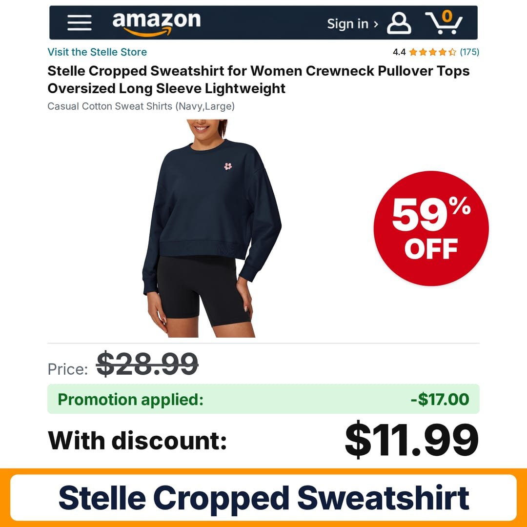 Stelle Cropped Sweatshirt Navy Amazon promo code JKPA60O0 – 59% off
