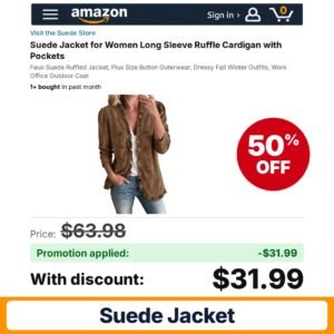 Suede Jacket Amazon promo code RYNK5533 – 50% off