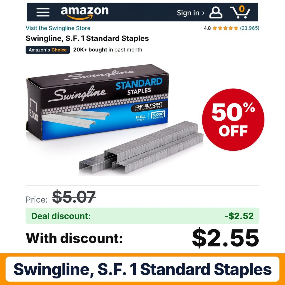 Swingline, S.F. 1 Standard Staples – 50% off