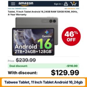 TABWEE Tablet, 11 Inch Tablet Android 16,24GB – 46% off