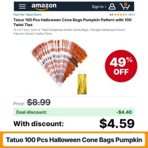 Tatuo 100 Pcs Halloween Cone Bags Pumpkin – 49% off