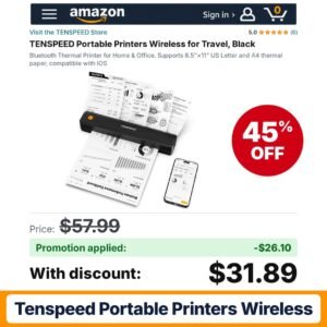 TENSPEED Portable Printers Wireless Amazon promo code GLYOD6TH – 45% off
