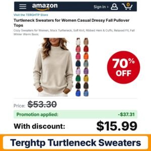 TERGHTP Turtleneck Sweaters Amazon promo code DD66TT88 – 70% off