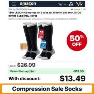 TINYLEMON Compression Socks Amazon promo code HFD8OSOK – 50% off