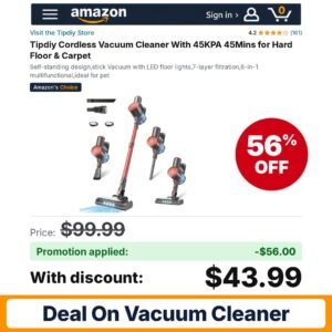 Tipdiy Cordless Vacuum Cleaner Amazon promo code RFFE0ZWE – 56% off