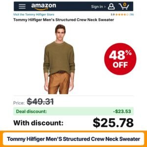 Tommy Hilfiger Men's Structured Crew Neck Sweater Utility Olive – 48% off