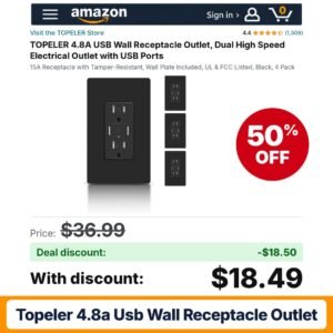 TOPELER 4.8A USB Wall Receptacle Outlet – 50% off