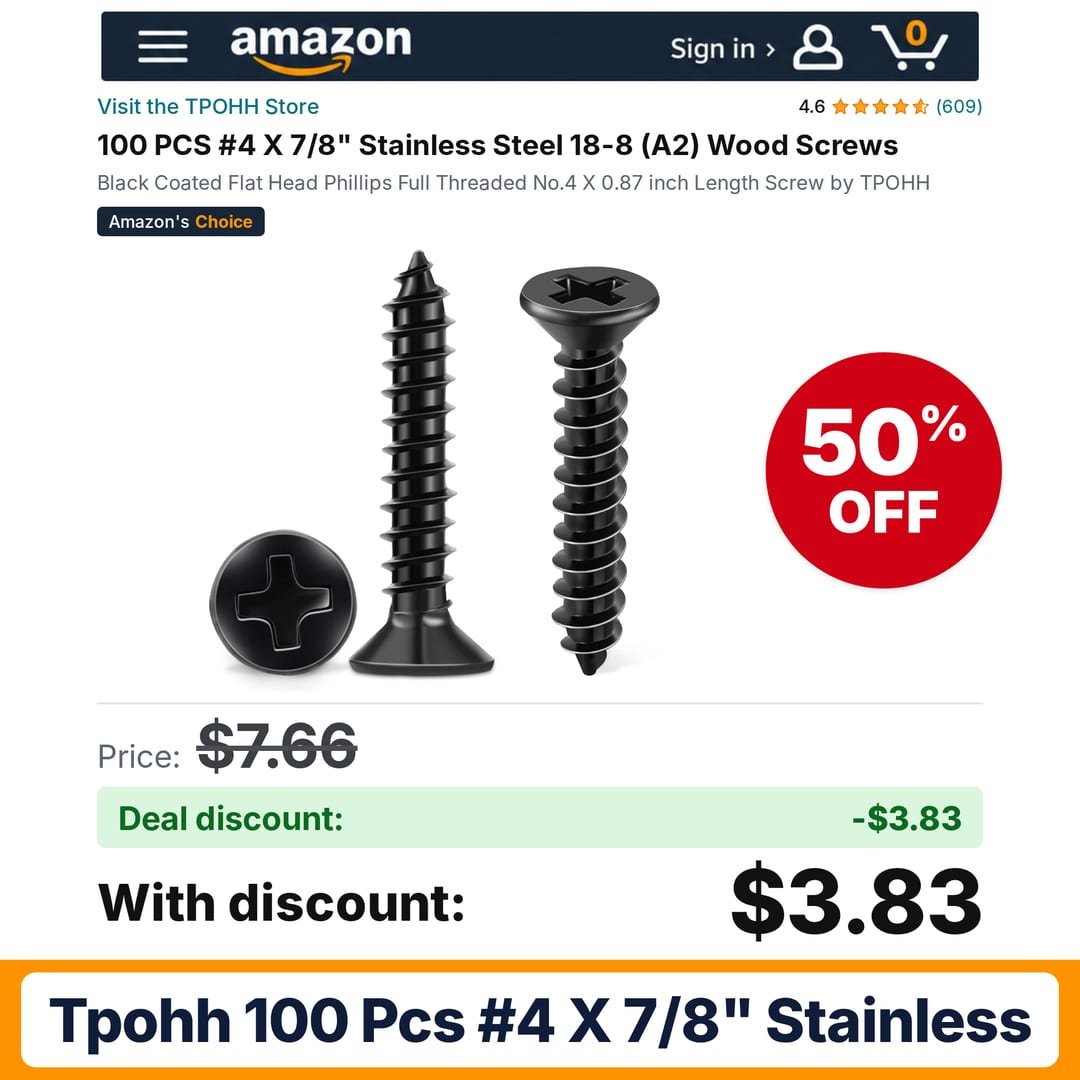 TPOHH 100 PCS #4 X 7/8" Stainless – 50% off