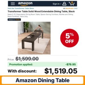 Transformer Table Solid Wood Extendable Dining Table Amazon promo code 06HOLLIBEES – 5% off
