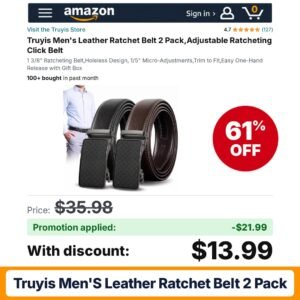 Truyis Men's Leather Ratchet Belt 2 Pack Amazon promo code SQHTT9QA – 61% off