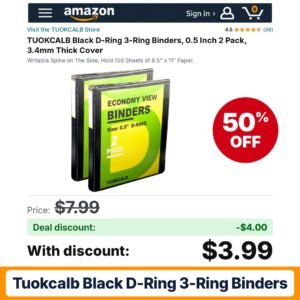 TUOKCALB Black D-Ring 3-Ring Binders – 50% off