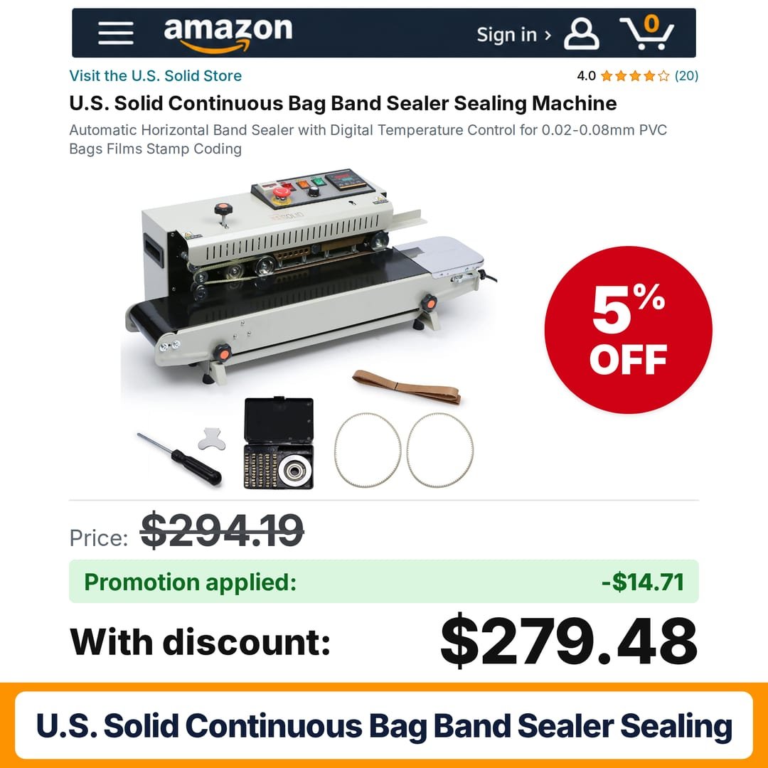 U.S. Solid Continuous Bag Band Sealer Sealing Amazon promo code VPIBIW6K – 5% off