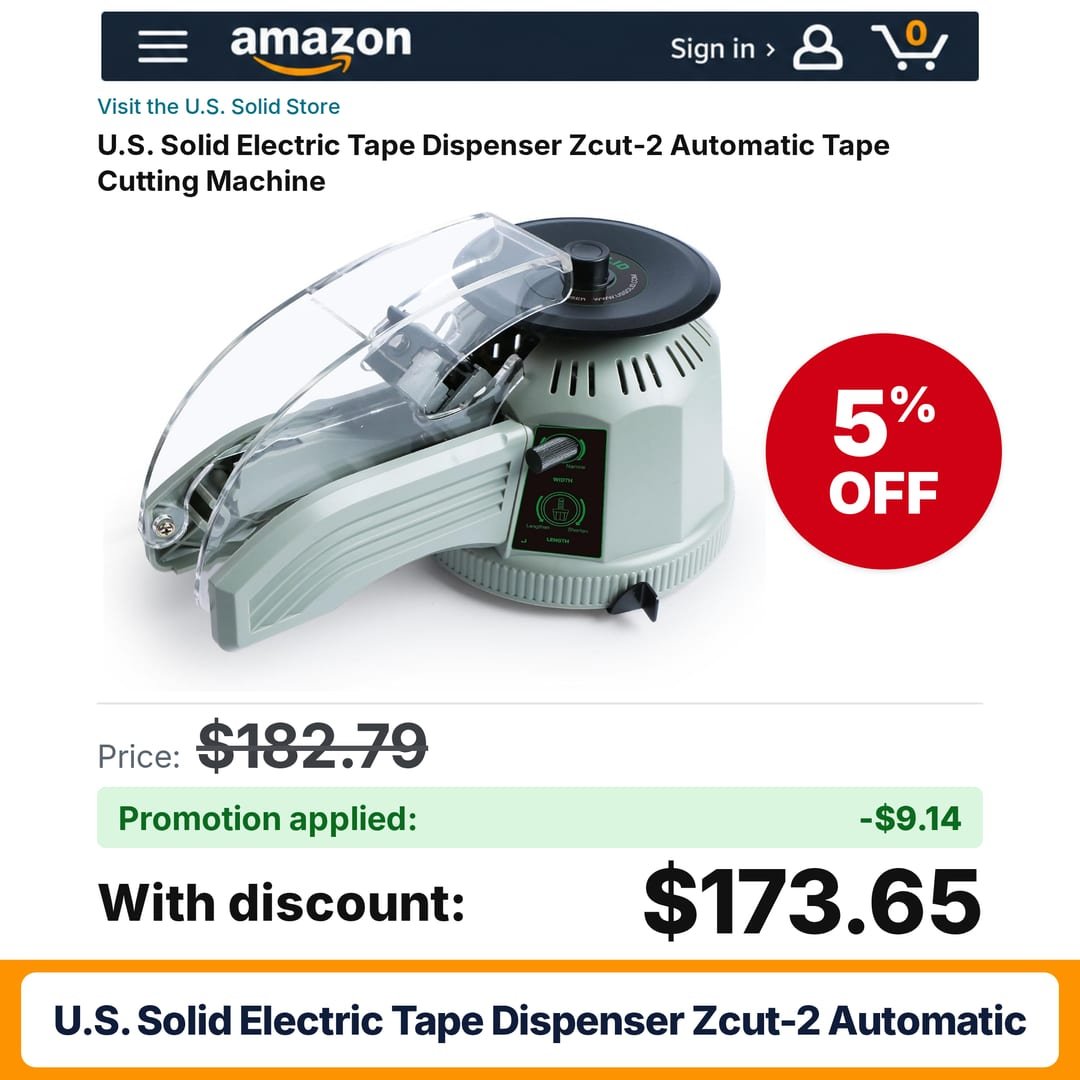 U.S. Solid Electric Tape Dispenser Zcut-2 Automatic Amazon promo code ASHJ457N – 5% off
