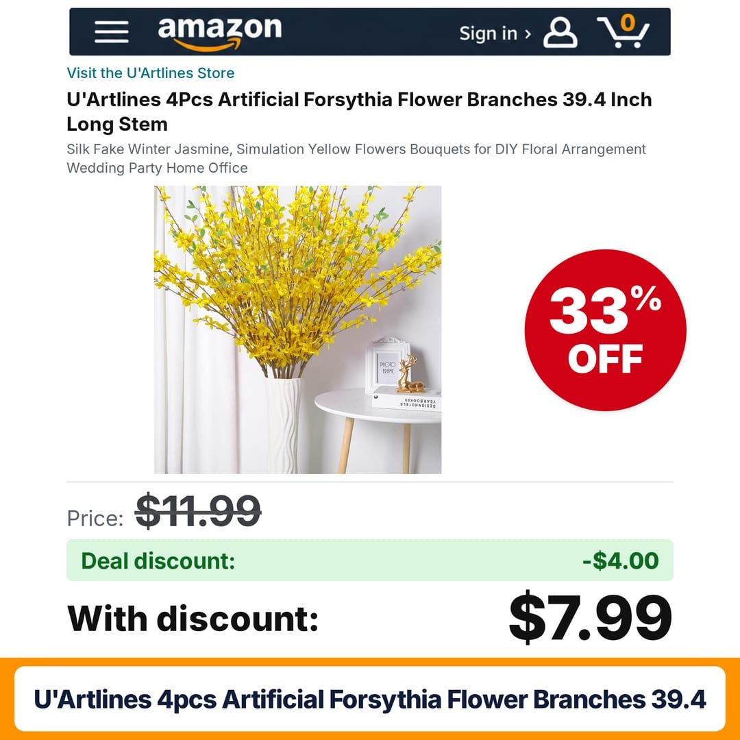 U'Artlines 4Pcs Artificial Forsythia Flower Branches 39.4 – 33% off