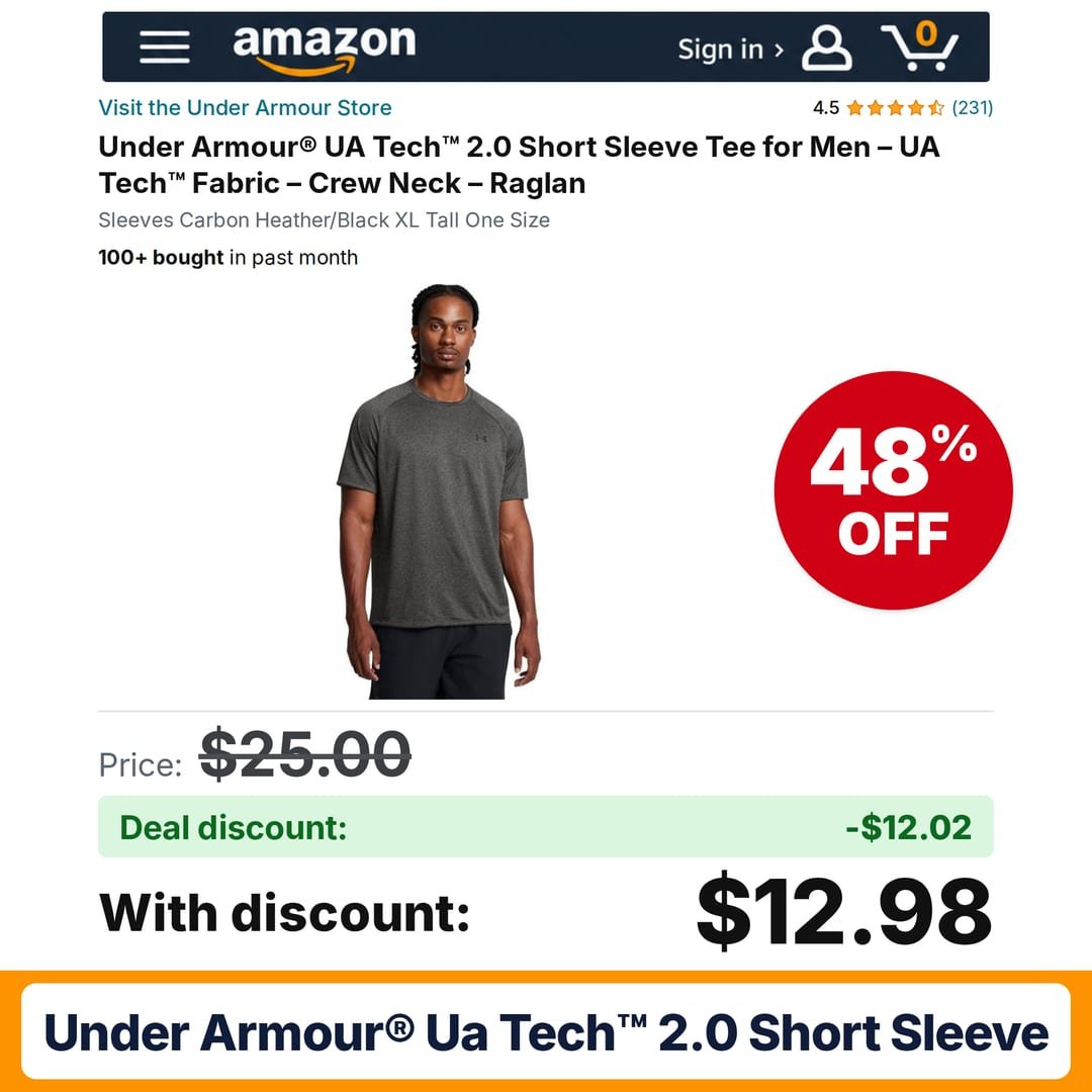 Under Armour® UA Tech™ 2.0 Short Sleeve – 48% off