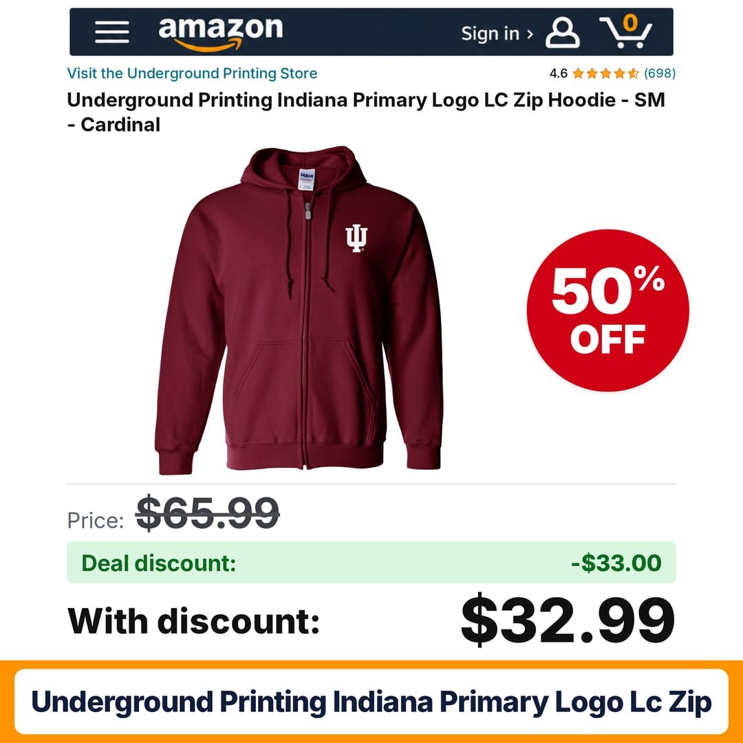 Underground Printing Indiana Primary Logo LC Zip – 50% off