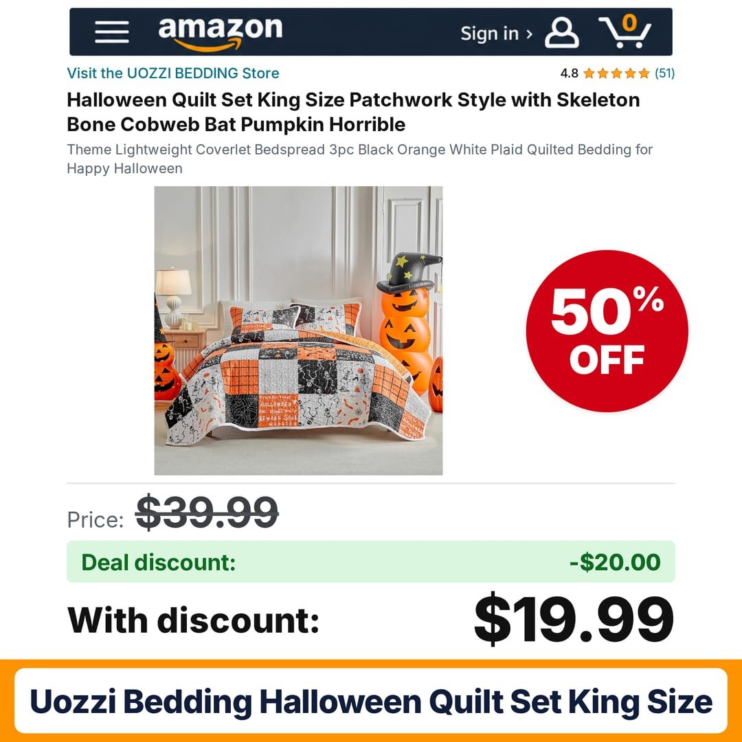 UOZZI BEDDING Halloween Quilt Set King Size – 50% off