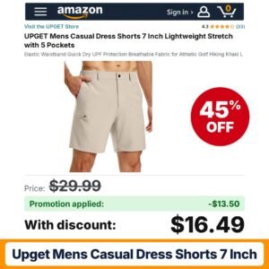 UPGET Mens Casual Dress Shorts 7 Inch Amazon promo code LYEC3UZ0 – 45% off